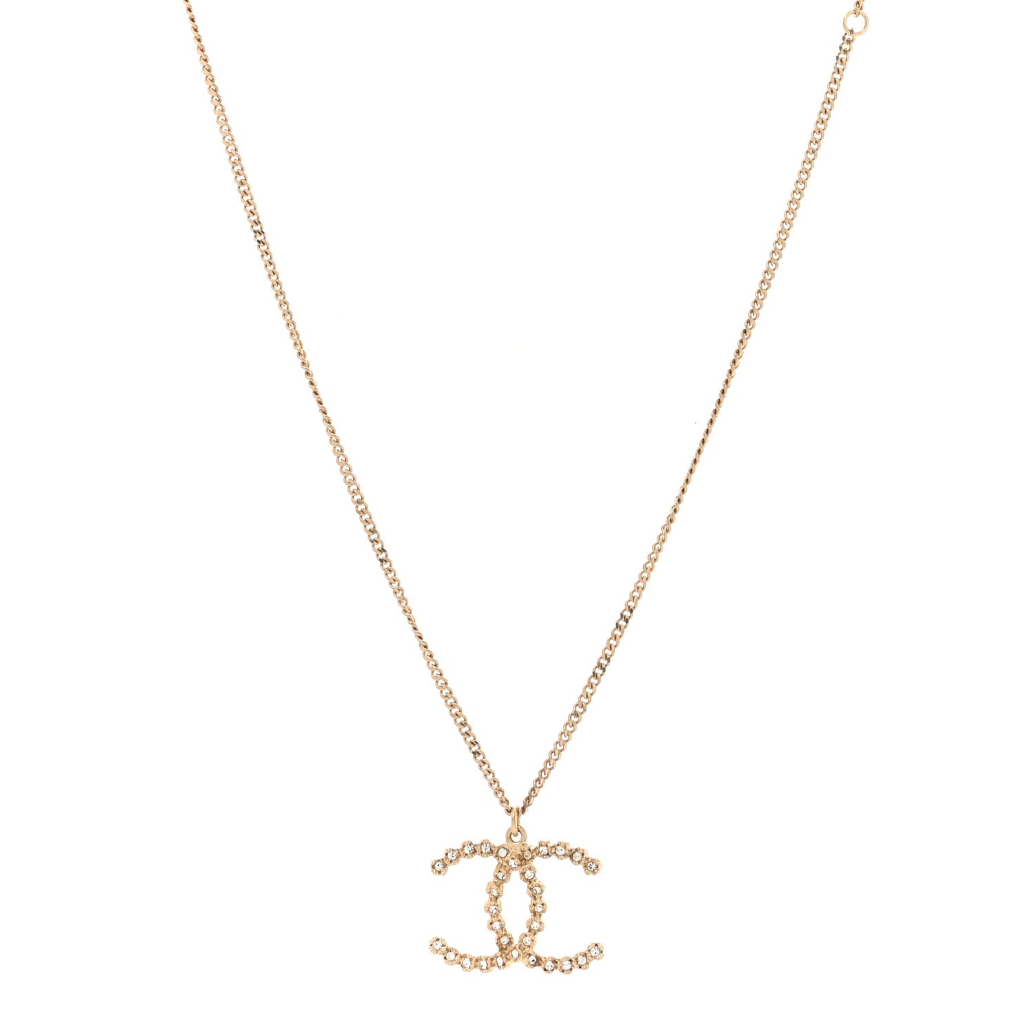 Chanel Crystal CC Pendant Necklace Gold 1 of 6