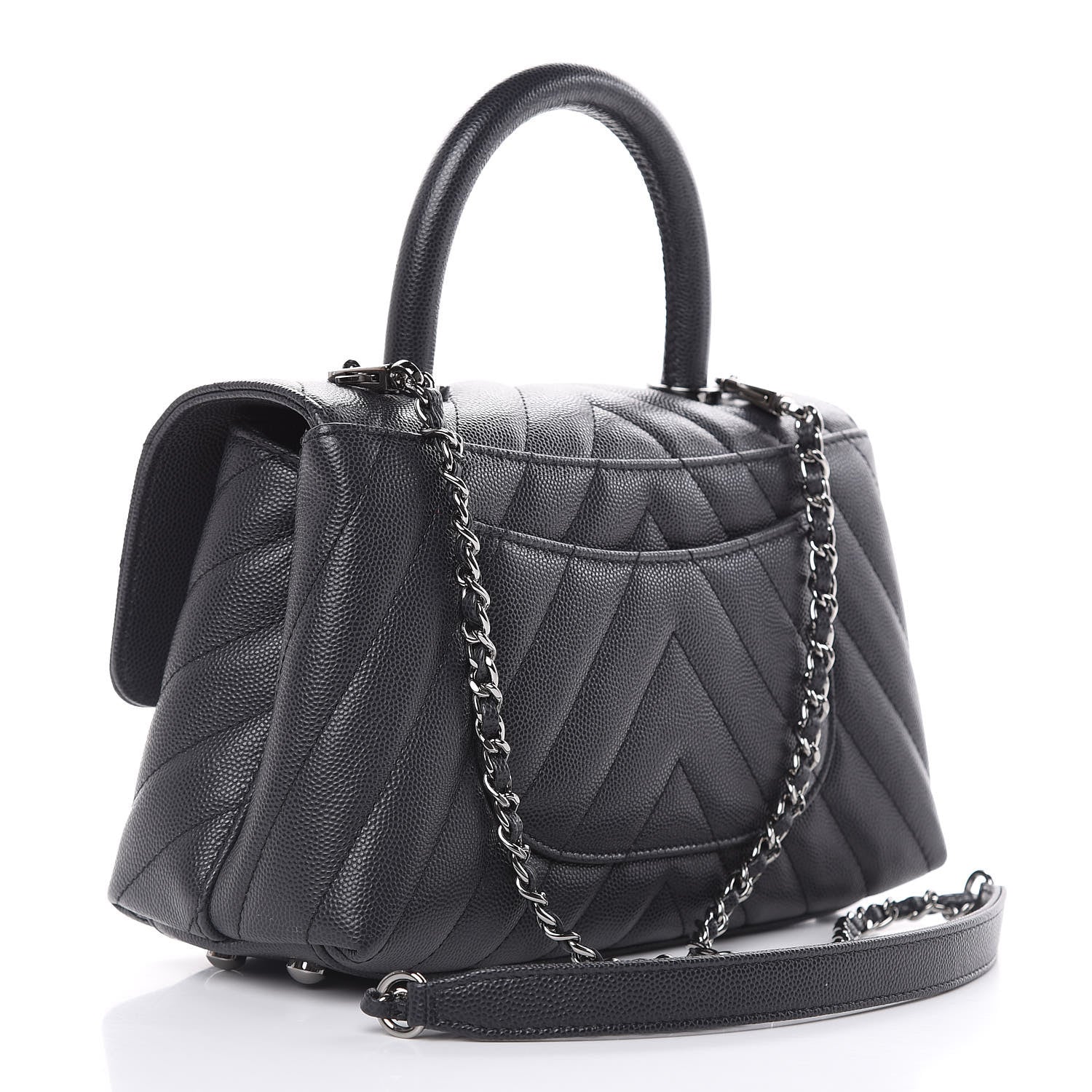 Chanel Caviar Chevron Quilted Mini Coco Handle Flap Dark Grey 3 of 10