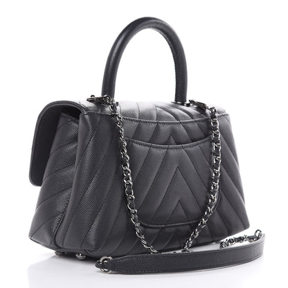 Chanel Caviar Chevron Quilted Mini Coco Handle Flap Dark Grey 3 of 10