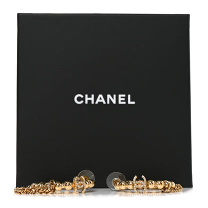 Chanel Metal Crystal Bead Chain CC Hoop Earrings Gold 5 of 5