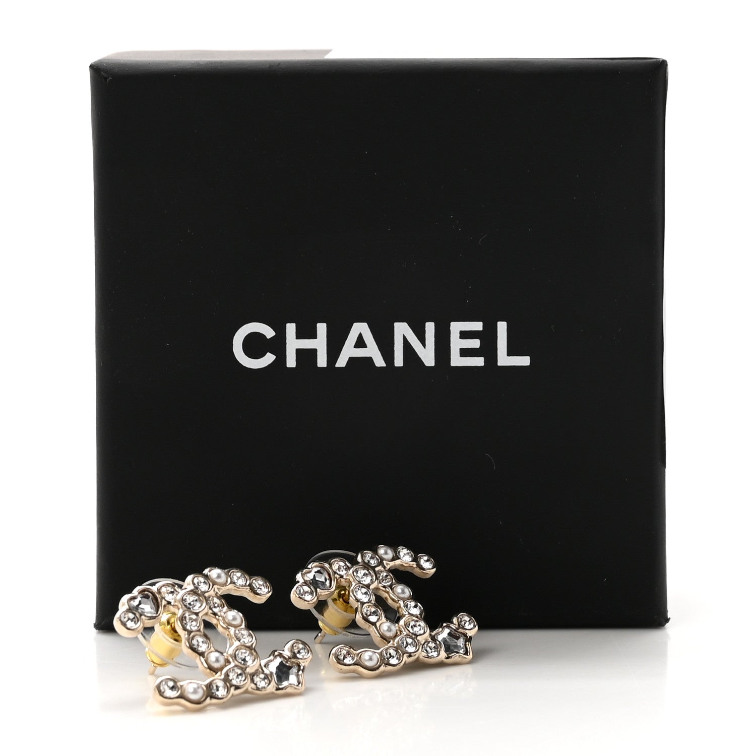 Chanel Crystal CC Star Heart Earrings Gold 5 of 5