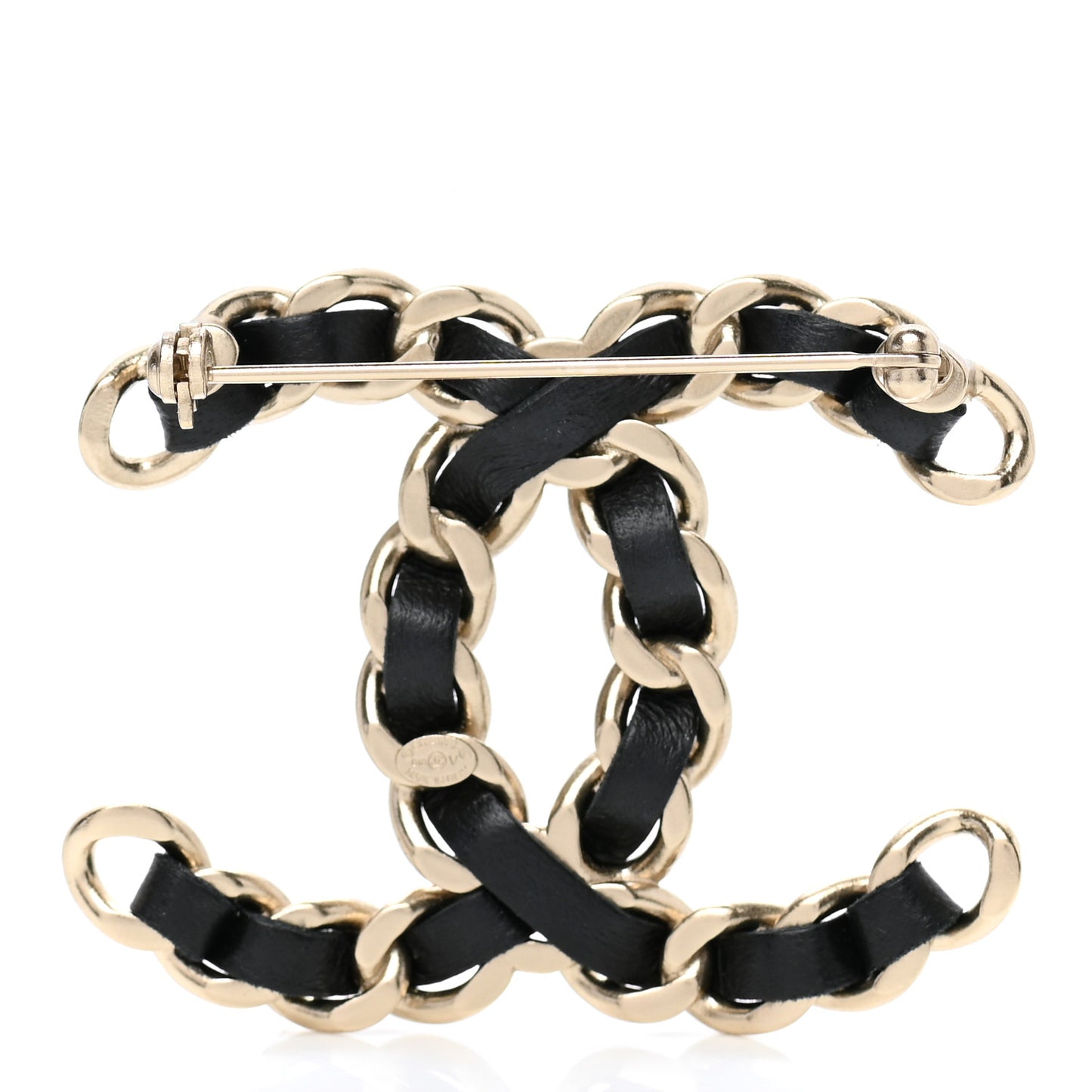 Lambskin Chain CC Brooch Black Gold