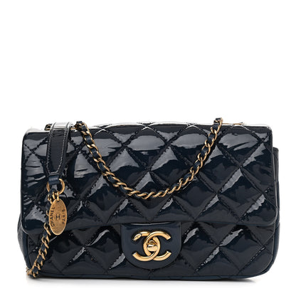 Chanel Patent Goatskin Quilted Medium CC Eyelet Flap Blue 1 of 12