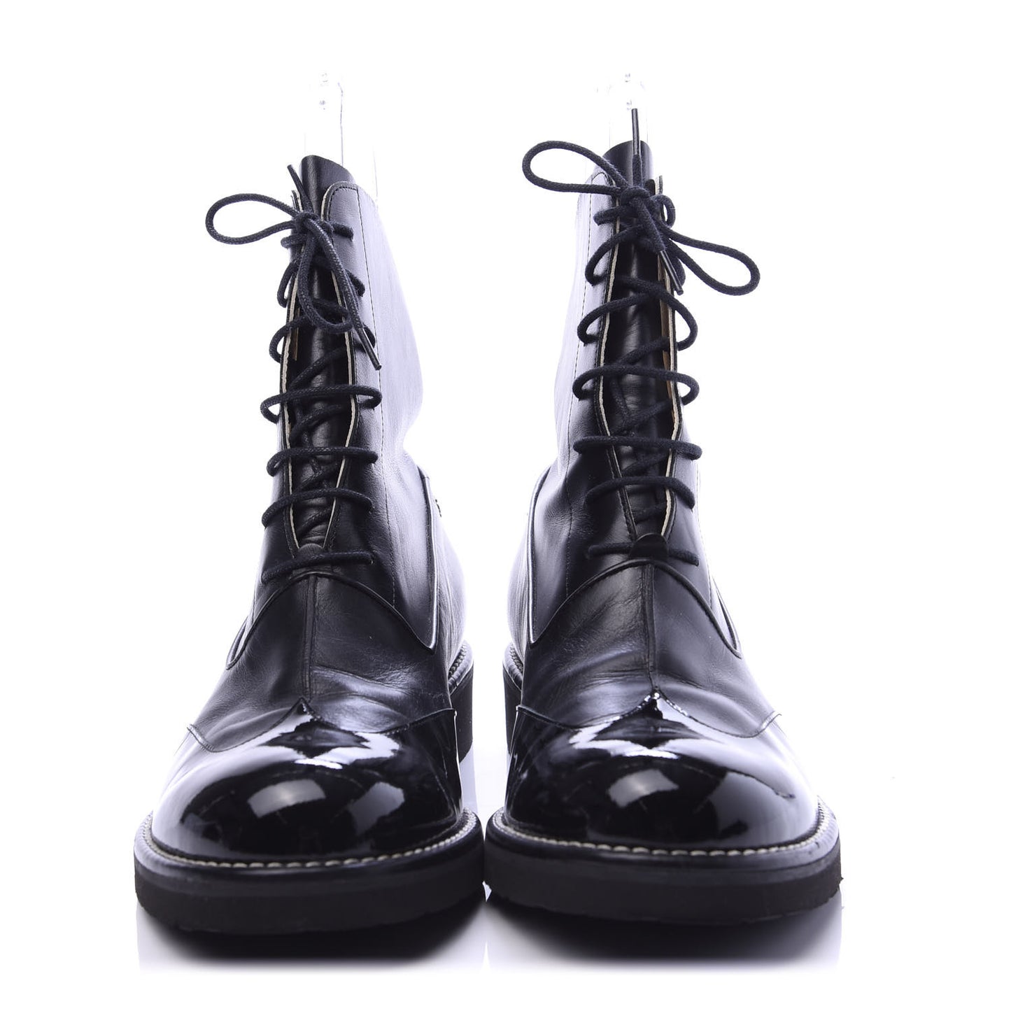 Patent Calfskin Lace Up Short Boots 39 Black