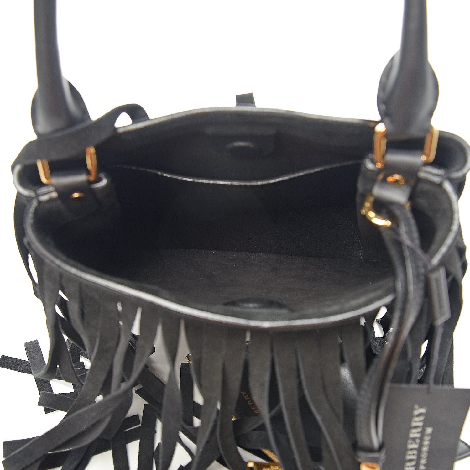 Burberry Prorsum Suede House Check Fringe Bucket Bag Black 5 of 9