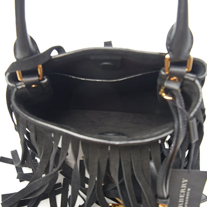 Burberry Prorsum Suede House Check Fringe Bucket Bag Black 5 of 9