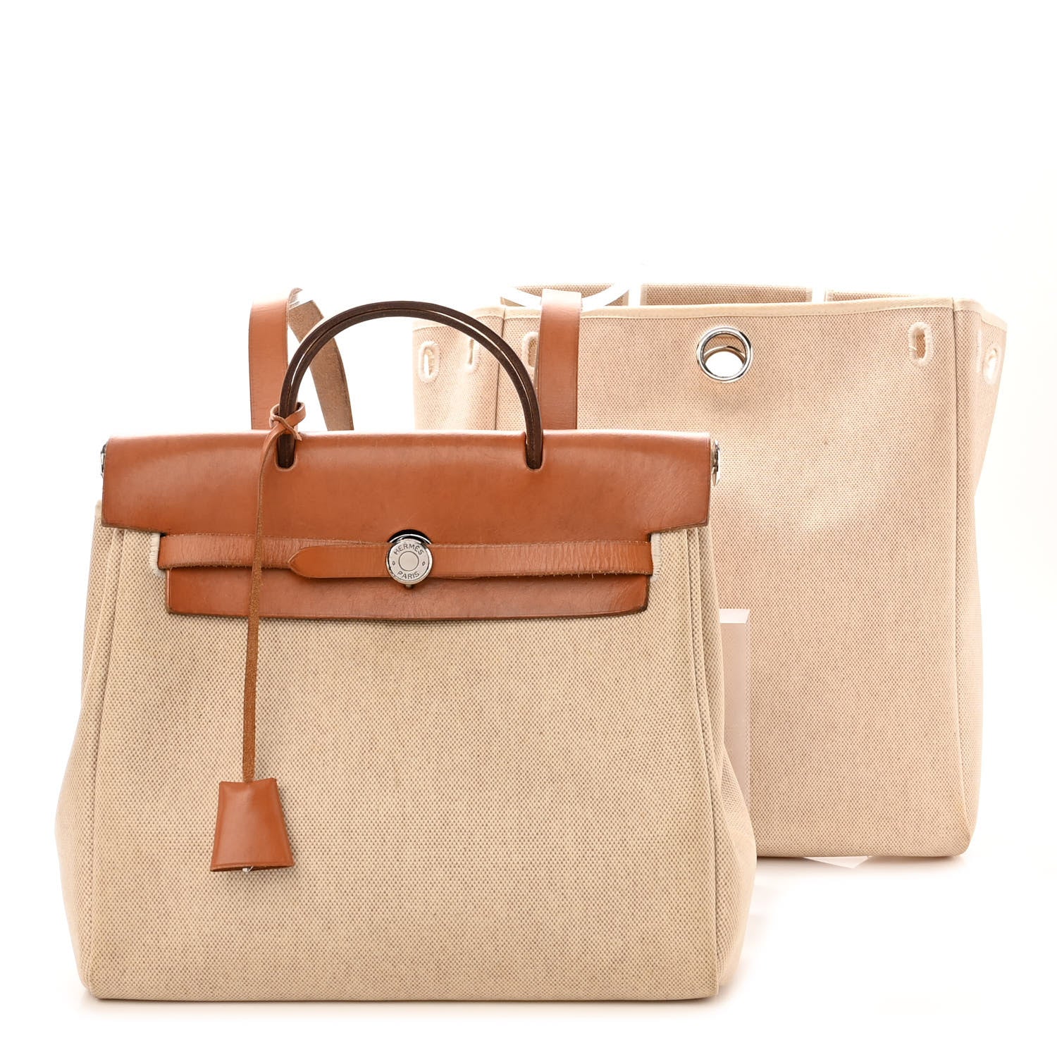 Hermes Toile Vache Calfskin Herbag 30 PM Backpack Natural 1 of 13