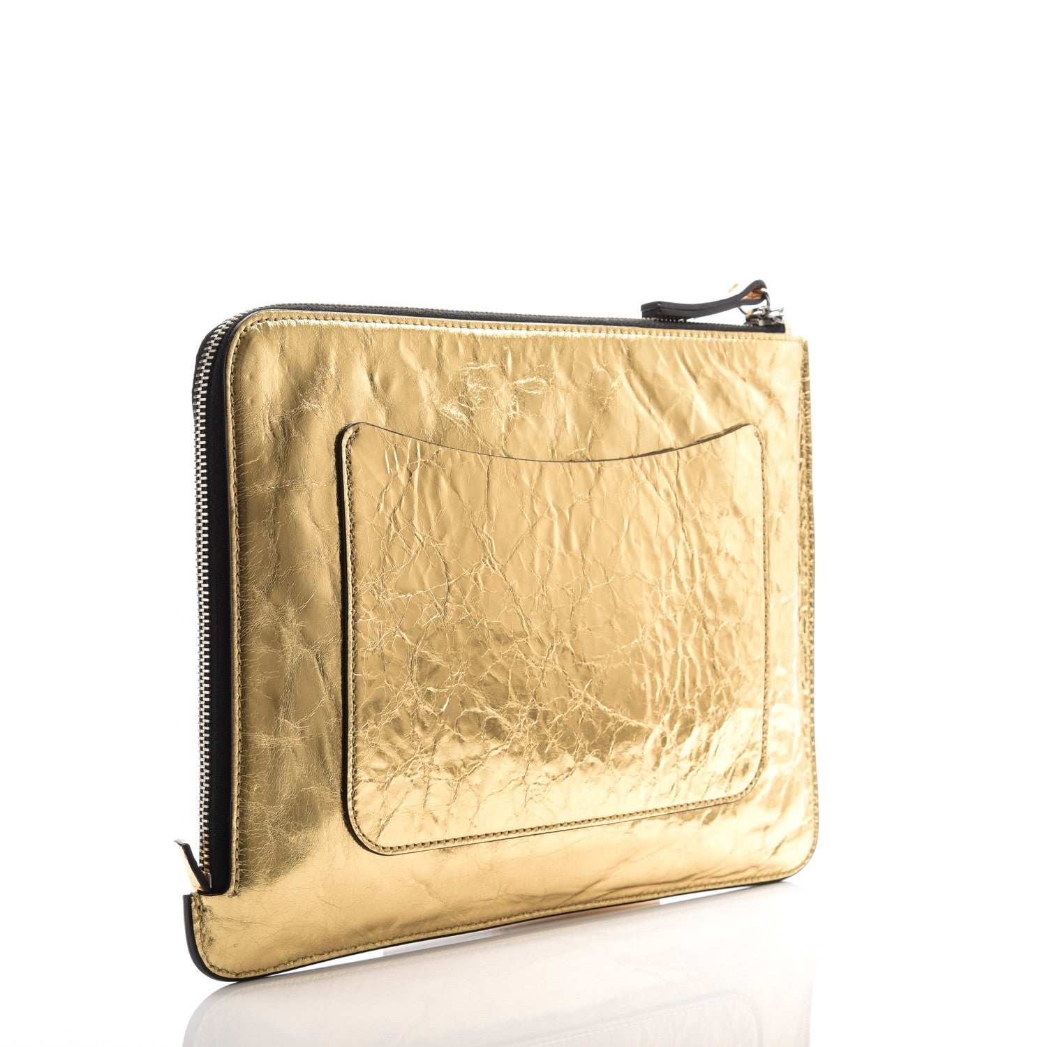 Chanel Metallic Lambskin Medium Je Ne Suis Pas En Solde Pouch Clutch Gold 3 of 7