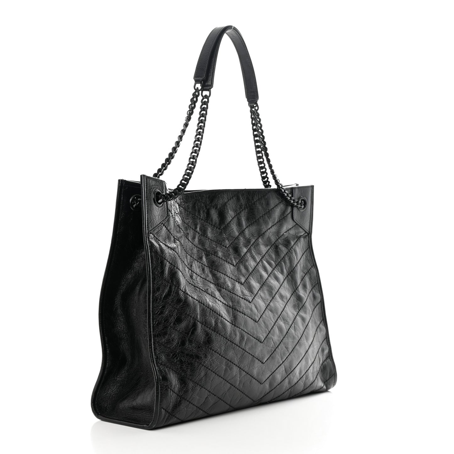 Crinkled Calfskin Matelasse Monogram Large Niki Shopper Tote Black