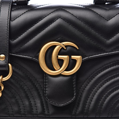 Gucci Calfskin Matelasse Mini GG Marmont Top Handle Shoulder Bag Black 10 of 10