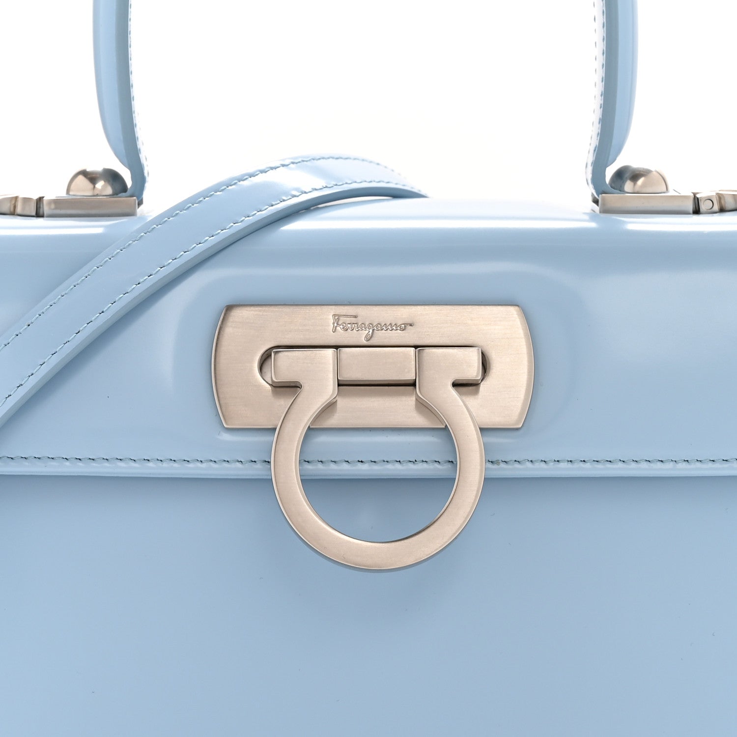 Salvatore Ferragamo Brushed Off Calfskin Mini Iconic Top Handle Bag Sky Blue 8 of 14