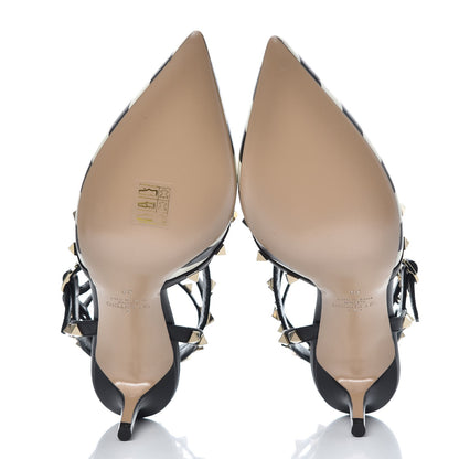 Valentino Garavani Calfskin Striped Rockstud Ankle Strap 65mm Pumps 38 Light Ivory Black 5 of 9