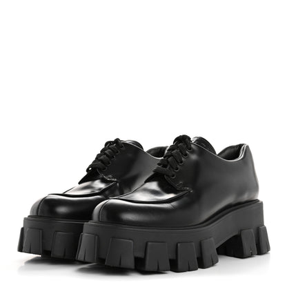 Prada Spazzolato Rois Monolith 55mm Derby Loafers 37 Black 4 of 10