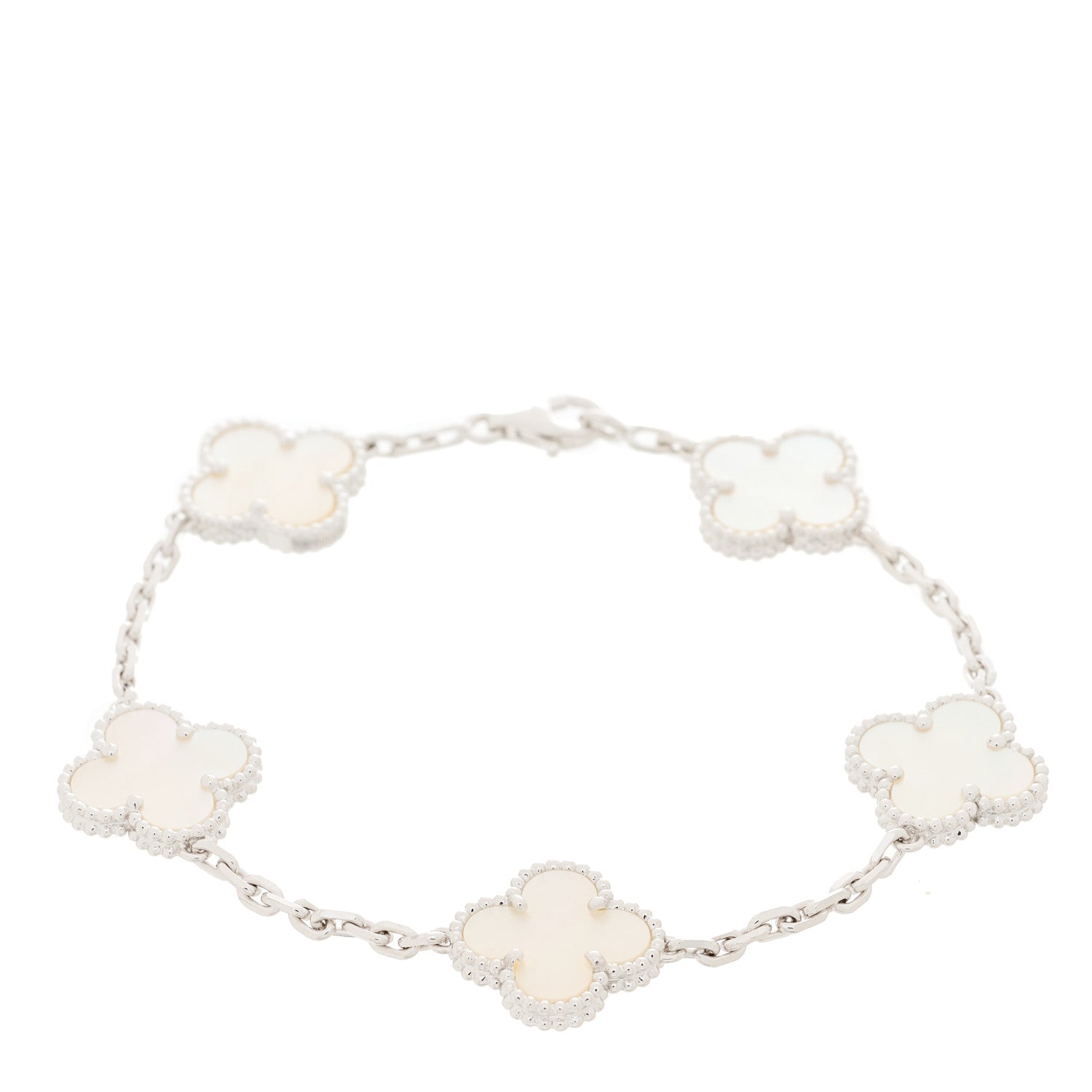 Van Cleef & Arpels 18K White Gold Mother of Pearl 5 Motifs Vintage Alhambra Bracelet 2 of 5