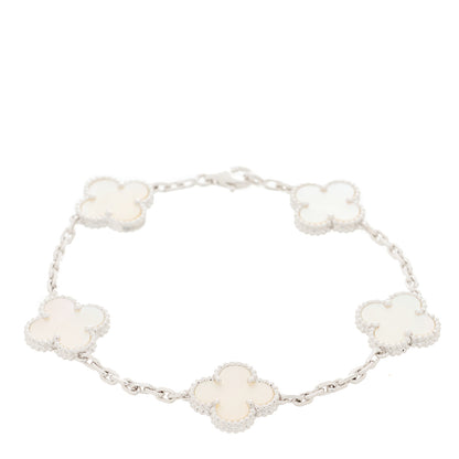 Van Cleef & Arpels 18K White Gold Mother of Pearl 5 Motifs Vintage Alhambra Bracelet 2 of 5