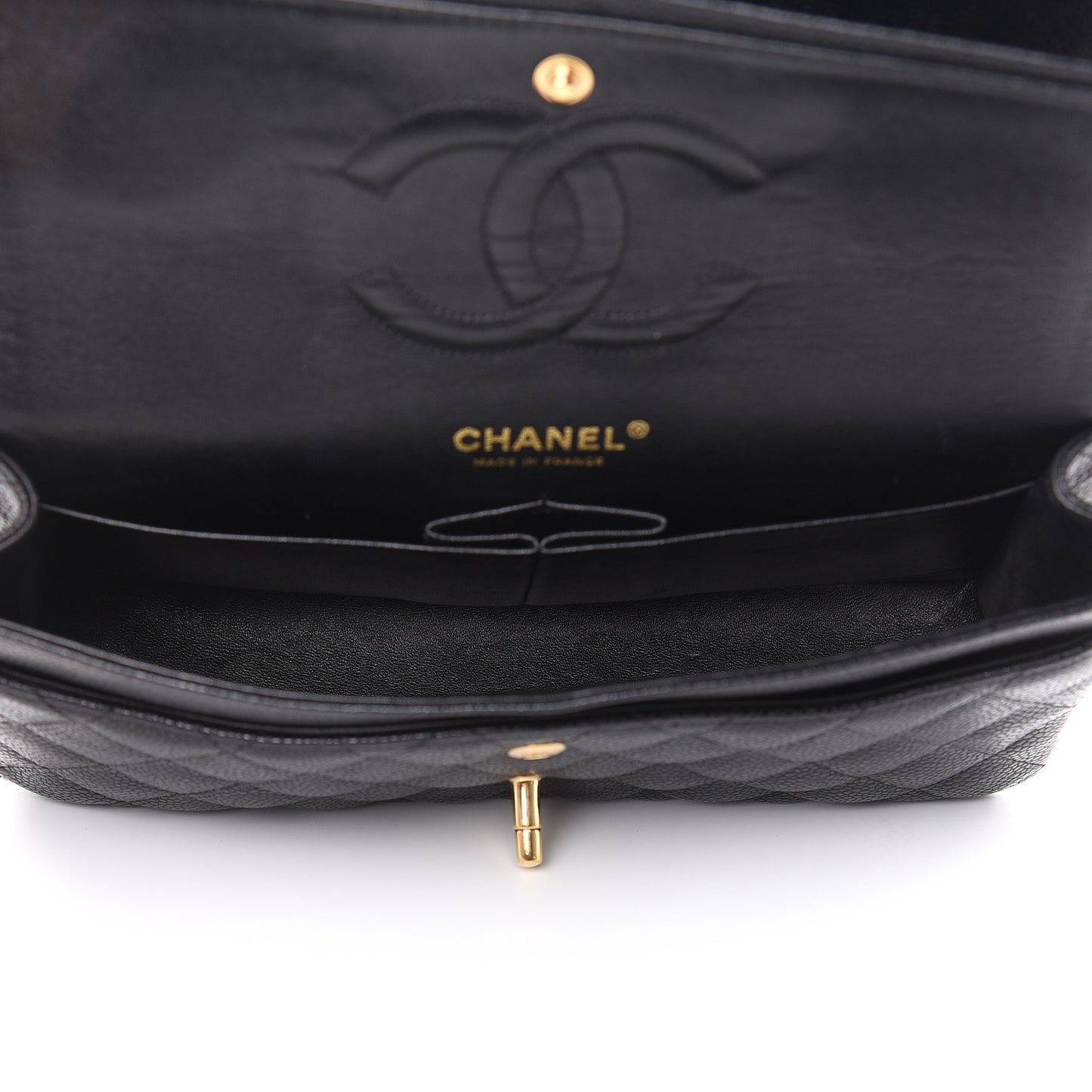 Caviar Quilted Medium Double Flap Black