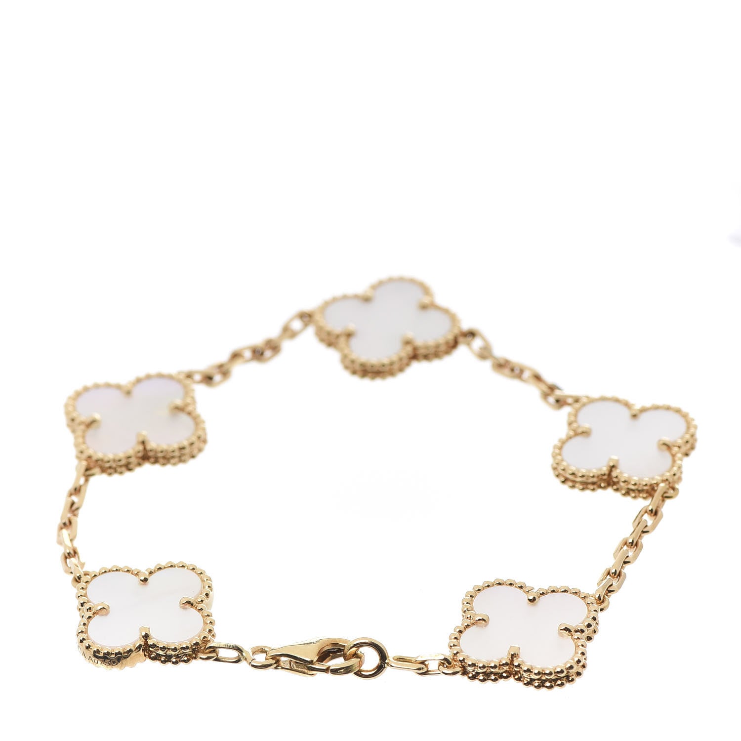 Van Cleef & Arpels 18K Yellow Gold Mother of Pearl 5 Motifs Vintage Alhambra Bracelet 3 of 6