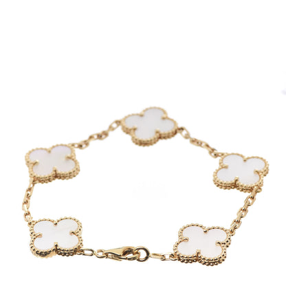 Van Cleef & Arpels 18K Yellow Gold Mother of Pearl 5 Motifs Vintage Alhambra Bracelet 3 of 6