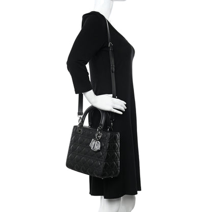 Christian Dior Lambskin Cannage Medium Lady Dior Black 2 of 12