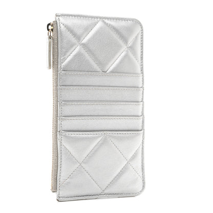 Chanel Metallic Goatskin Quilted Chanel 19 Flat Wallet Pouch Silver 3 of 8