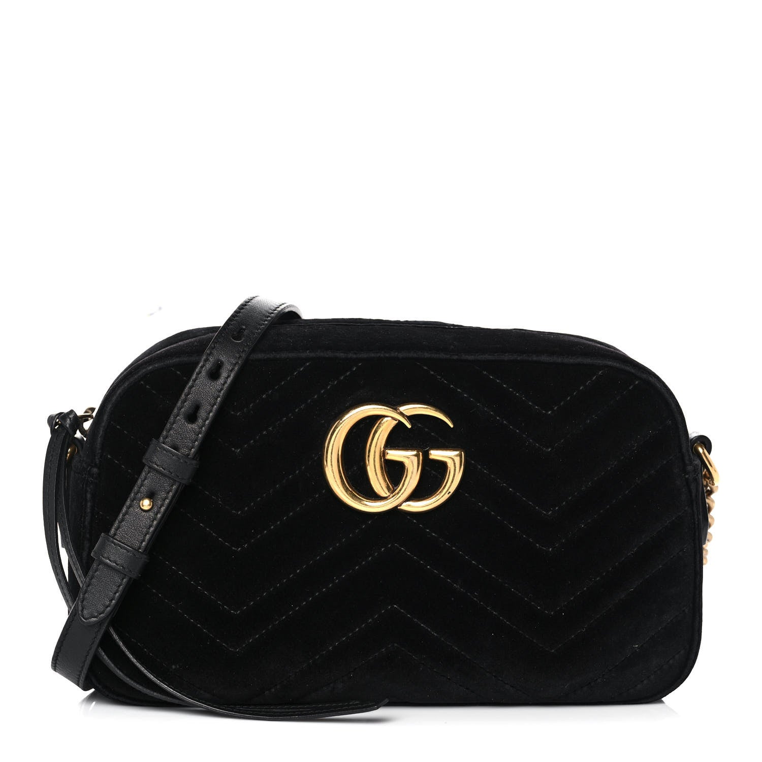 Gucci Velvet Matelasse Small GG Marmont Chain Shoulder Bag Black 1 of 15