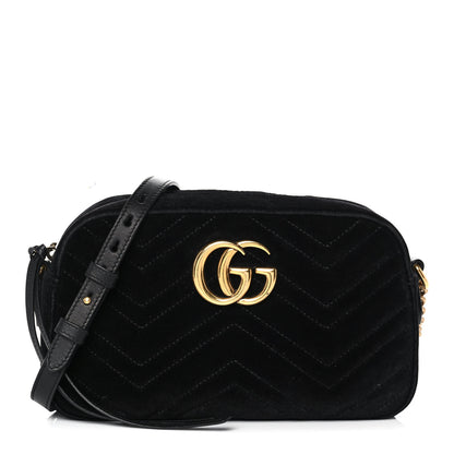 Gucci Velvet Matelasse Small GG Marmont Chain Shoulder Bag Black 1 of 15