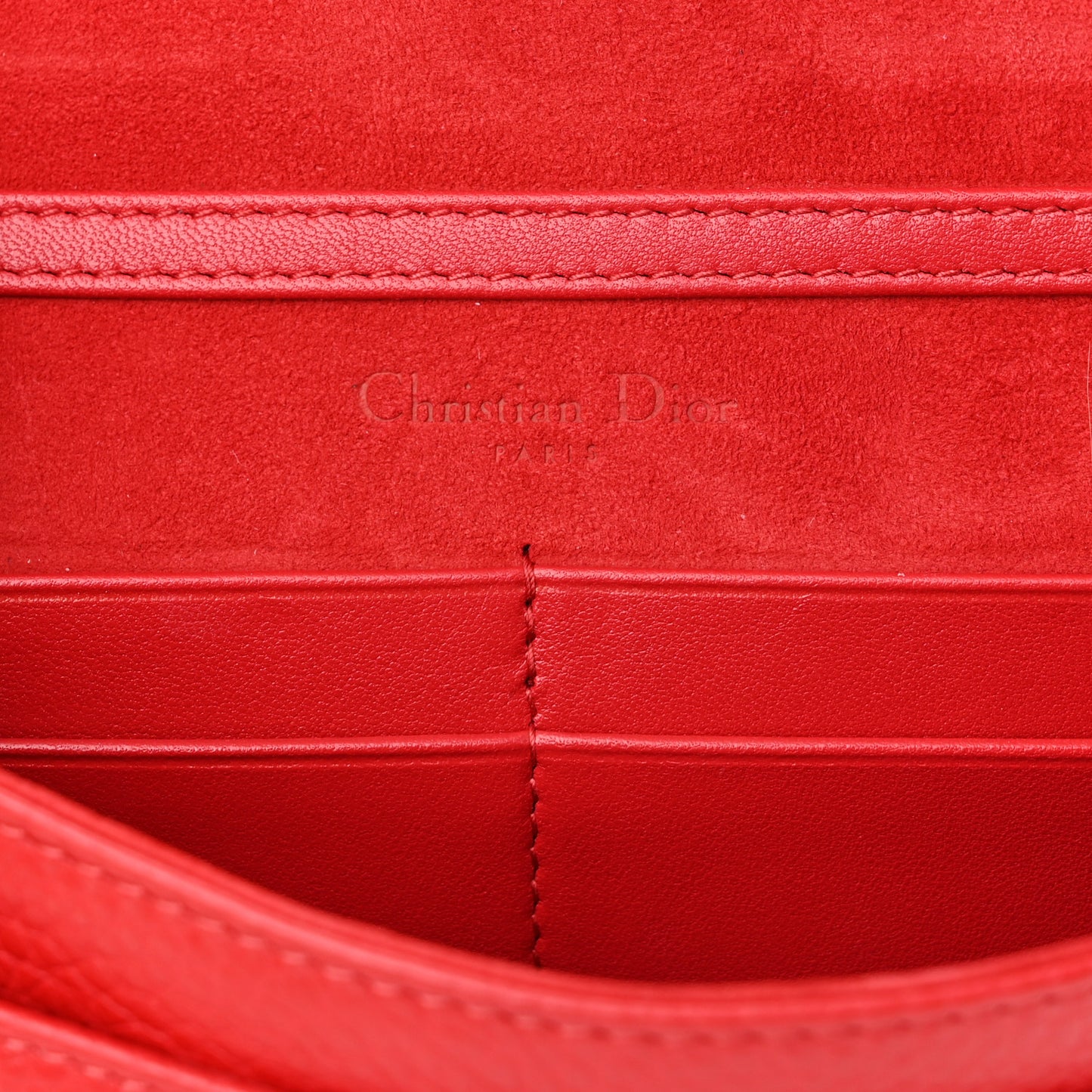 Grained Calfskin Diorama Wallet on Chain Pouch Rouge Vif
