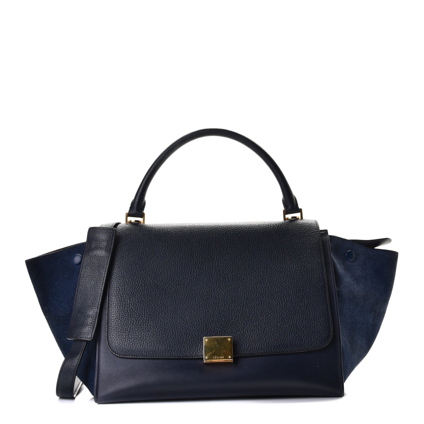 Drummed Calfskin Suede Medium Trapeze Navy Blue