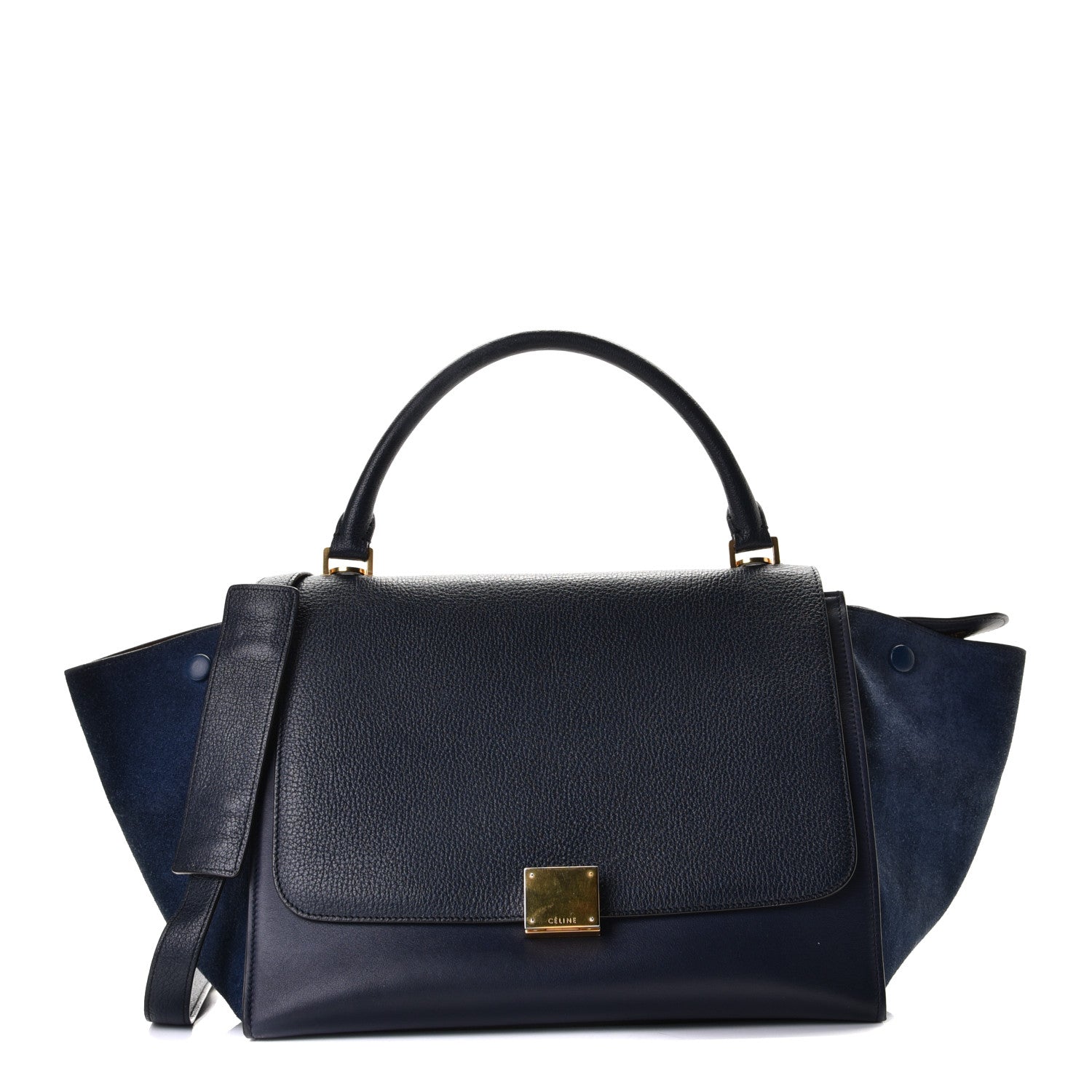 Celine Drummed Calfskin Suede Medium Trapeze Navy Blue 1 of 11