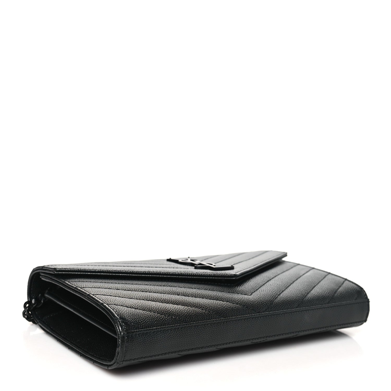 Saint Laurent Grain De Poudre Matelasse Chevron Monogram Monochrome Chain Wallet Black 4 of 10