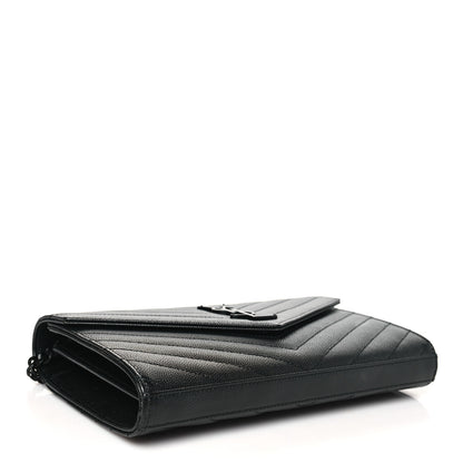 Saint Laurent Grain De Poudre Matelasse Chevron Monogram Monochrome Chain Wallet Black 4 of 10