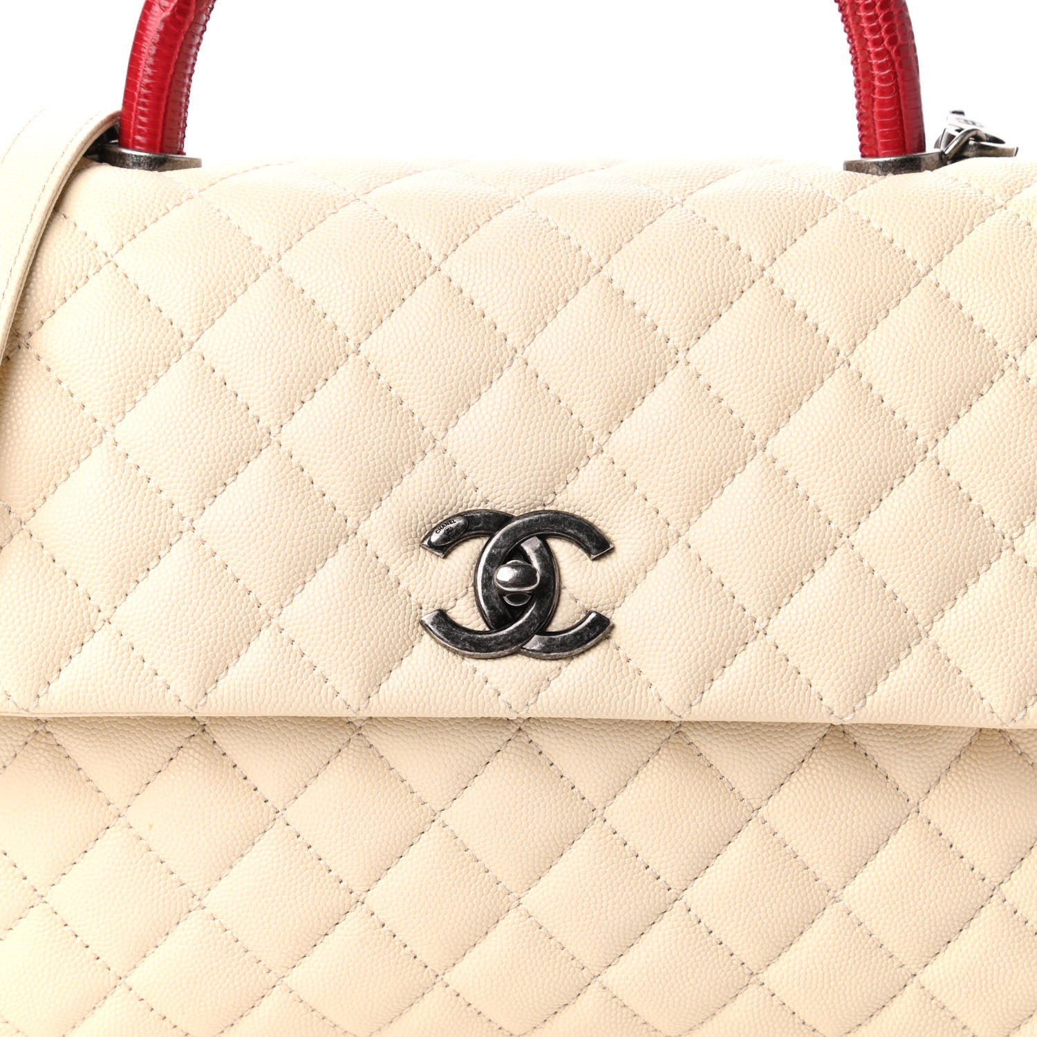 Chanel Caviar Lizard Quilted Medium Coco Handle Flap White 10 of 10