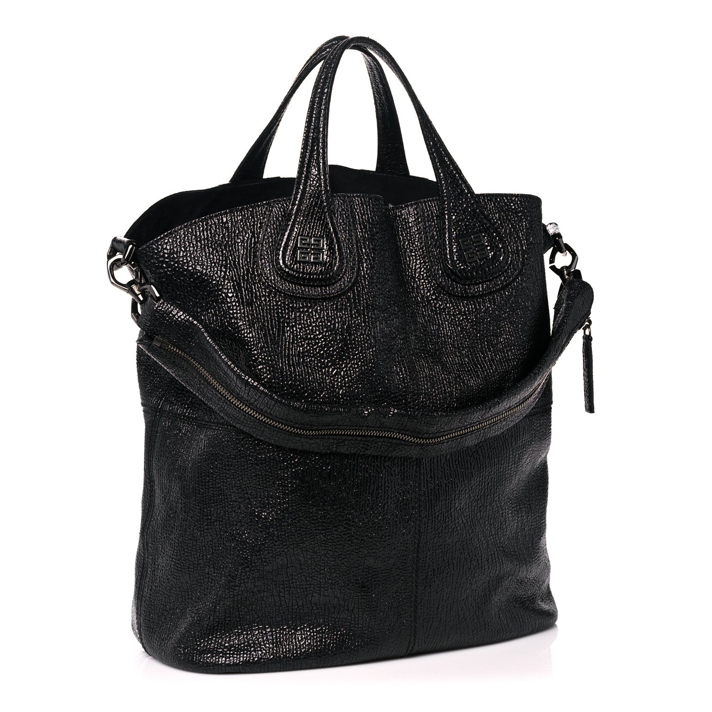 Glazed Pebbled Calfskin Nightingale North South Tote Black