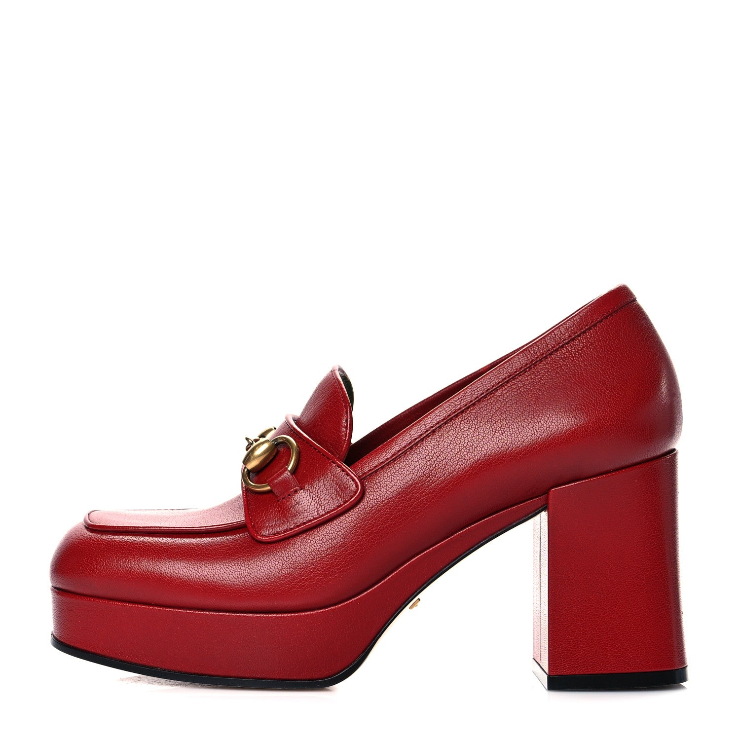 Gucci Goatskin Houdan Mid Heel Platform Loafers 36 Hibiscus Red 1 of 9