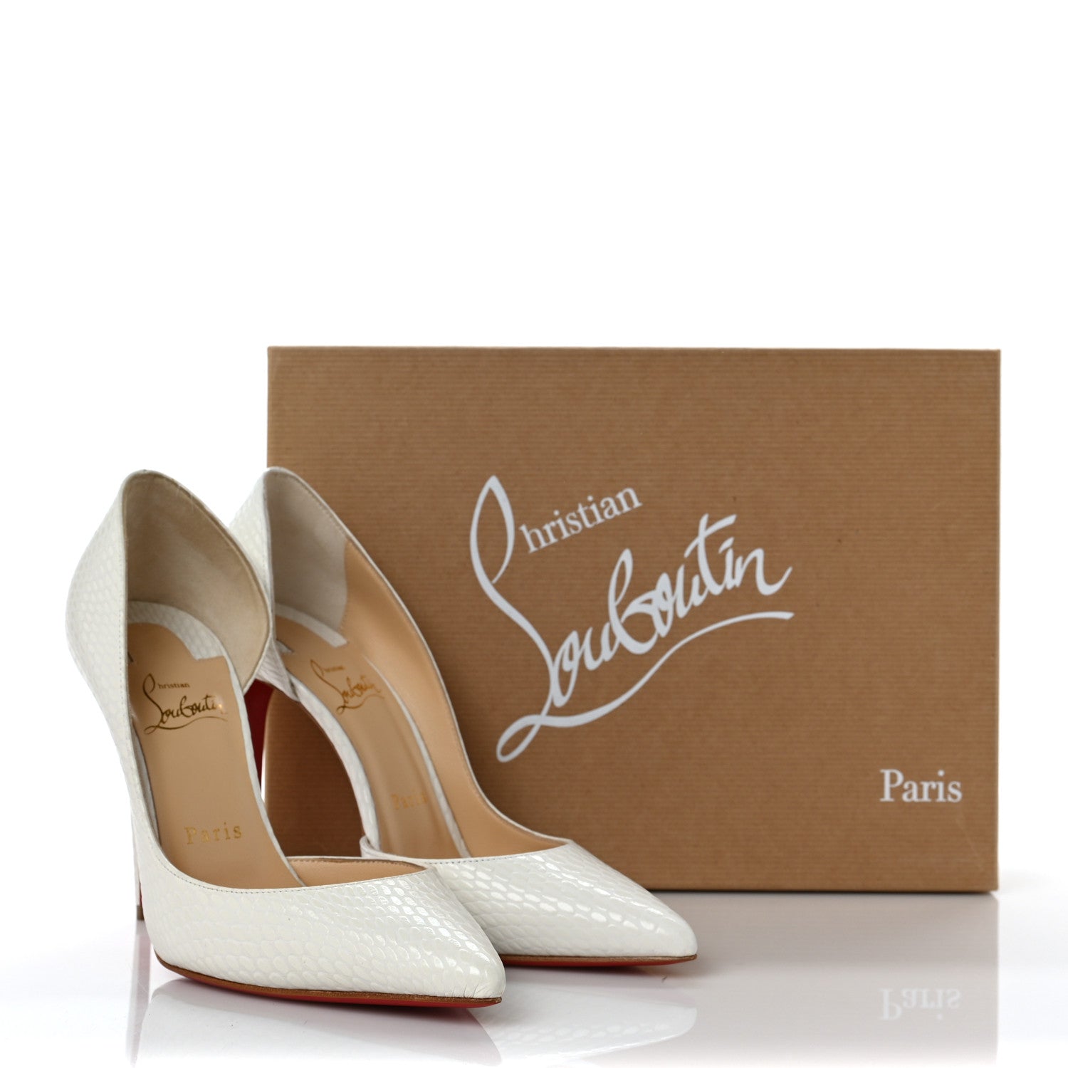 Christian Louboutin Snakeskin Embossed Iriza 100 Pumps 37.5 White 8 of 8
