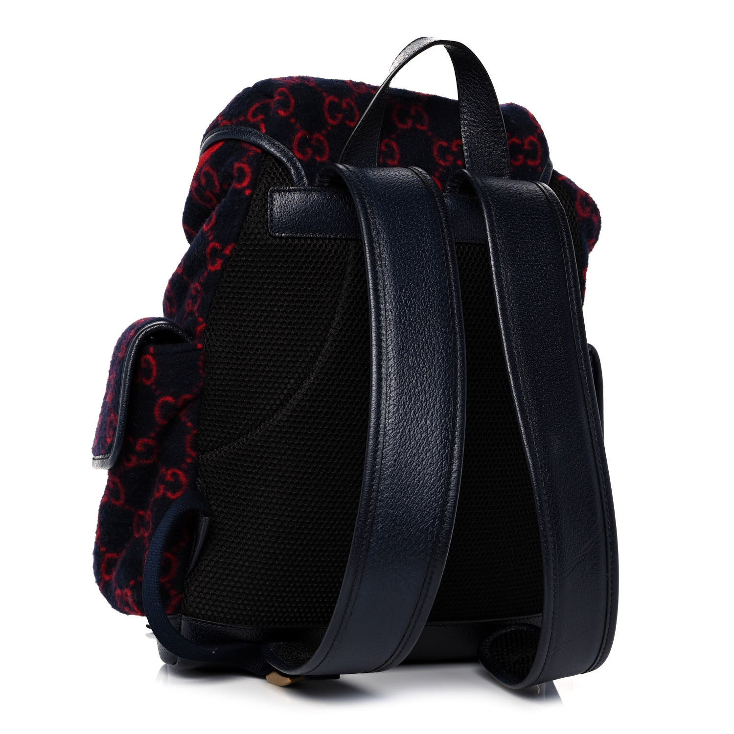 Gucci Covered Wool GG Monogram Small Double Buckle Backpack Navy Red 3 of 13