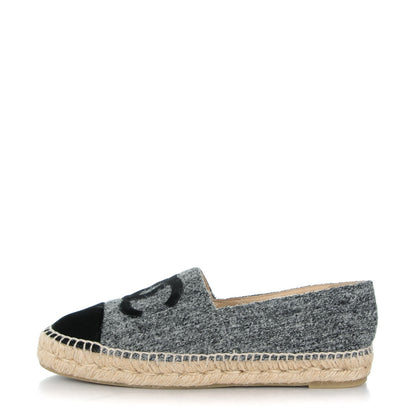 Chanel Tweed Velvet CC Espadrilles 39 Grey Black 1 of 9