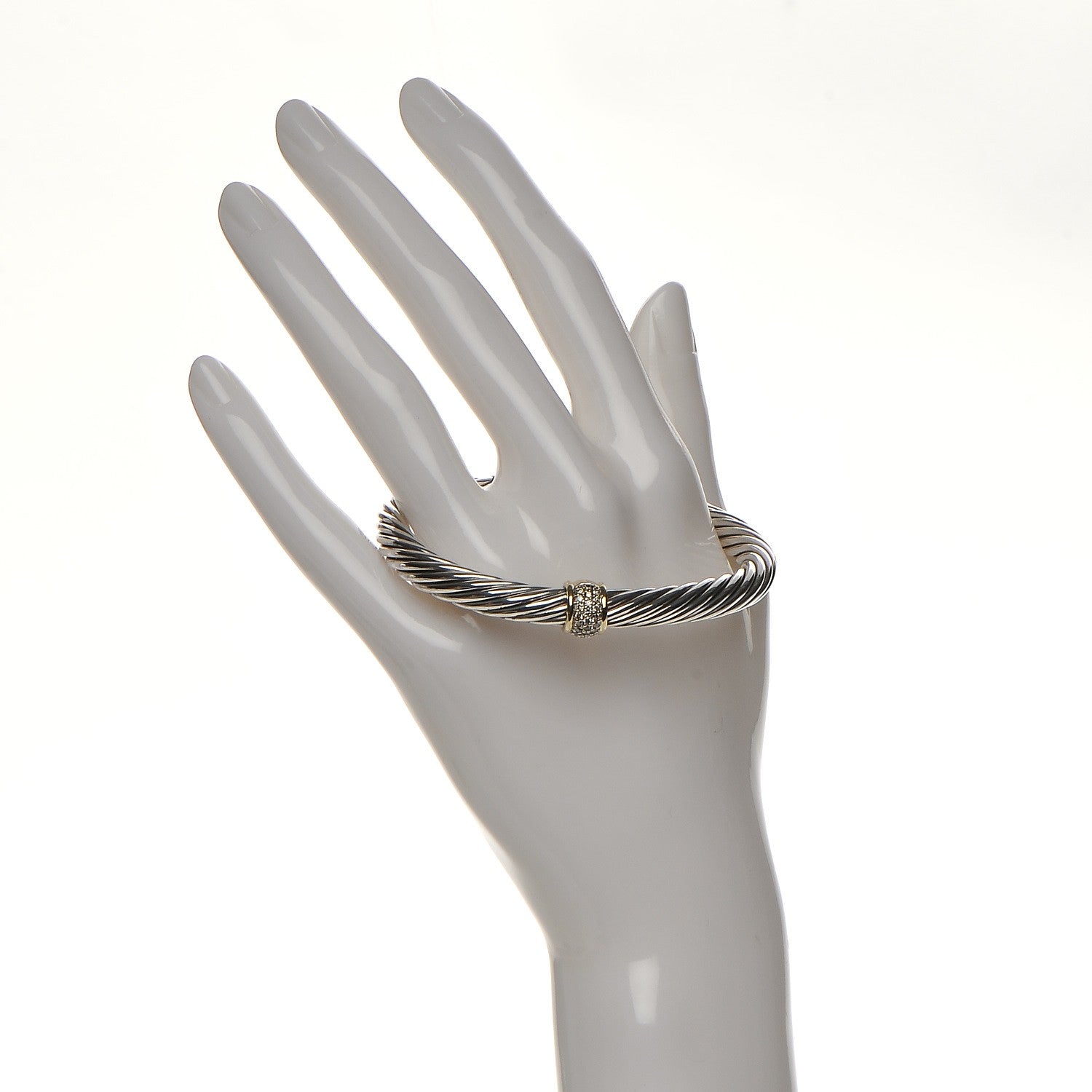 David Yurman Sterling Silver 18K Yellow Gold Diamond 7mm Cable Classics Bracelet 2 of 4