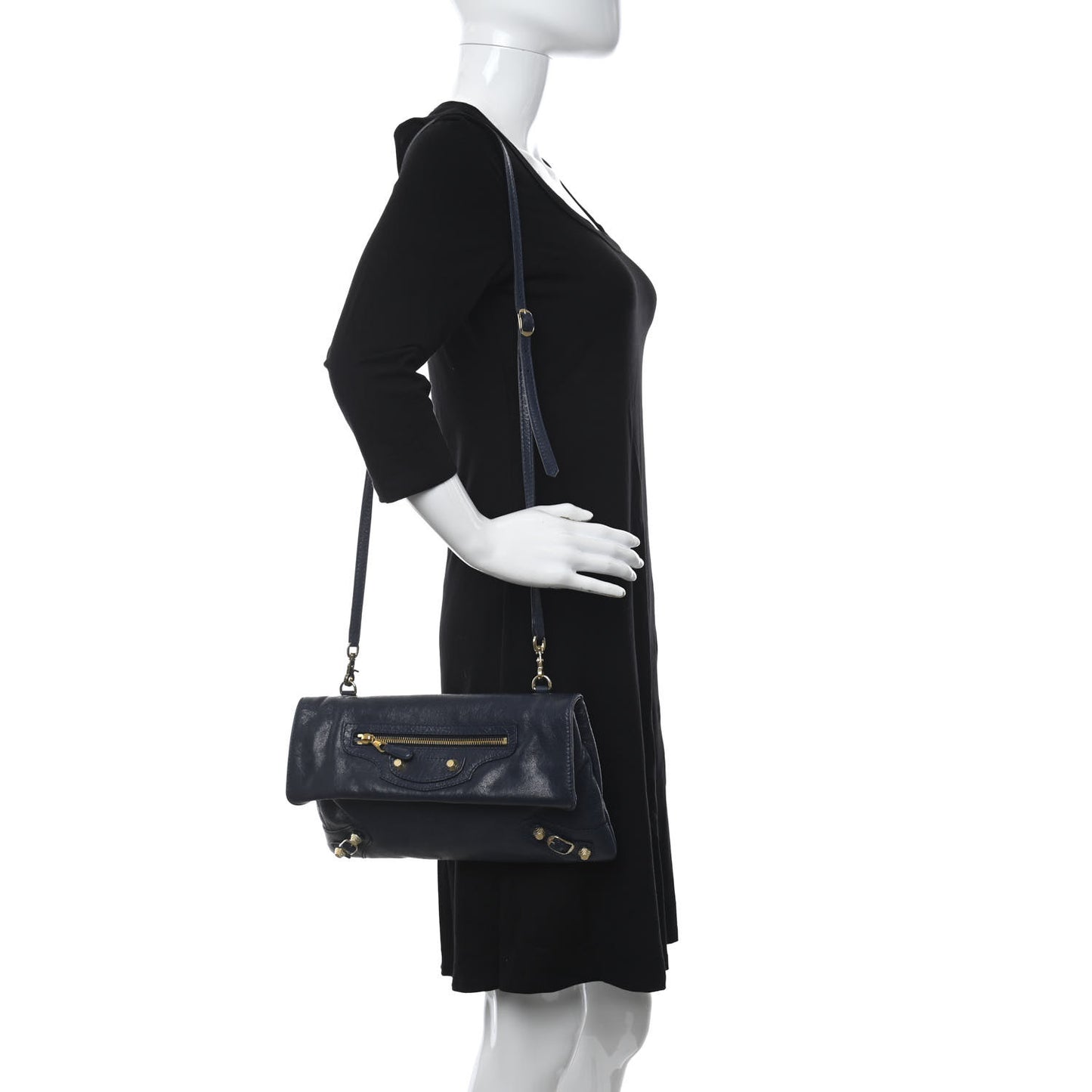 Agneau Giant 12 Gold Hardware Envelope Strap Clutch Bleu Obscur