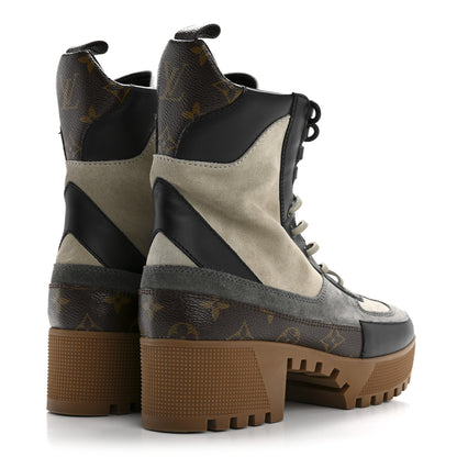 Louis Vuitton Suede Calfskin Monogram Laureate Platform Desert Boots 40 Grey 5 of 11