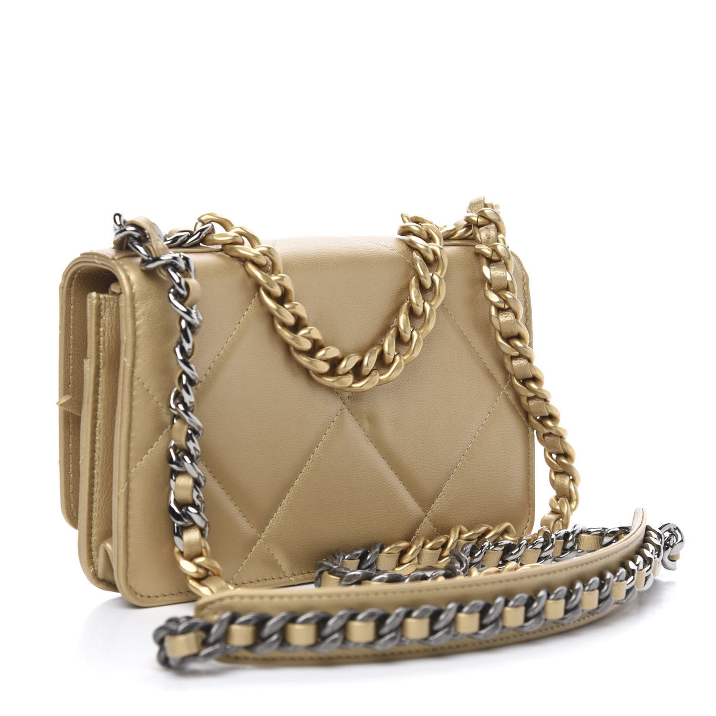 Metallic Goatskin Quilted 19 Wallet On Chain WOC Gold