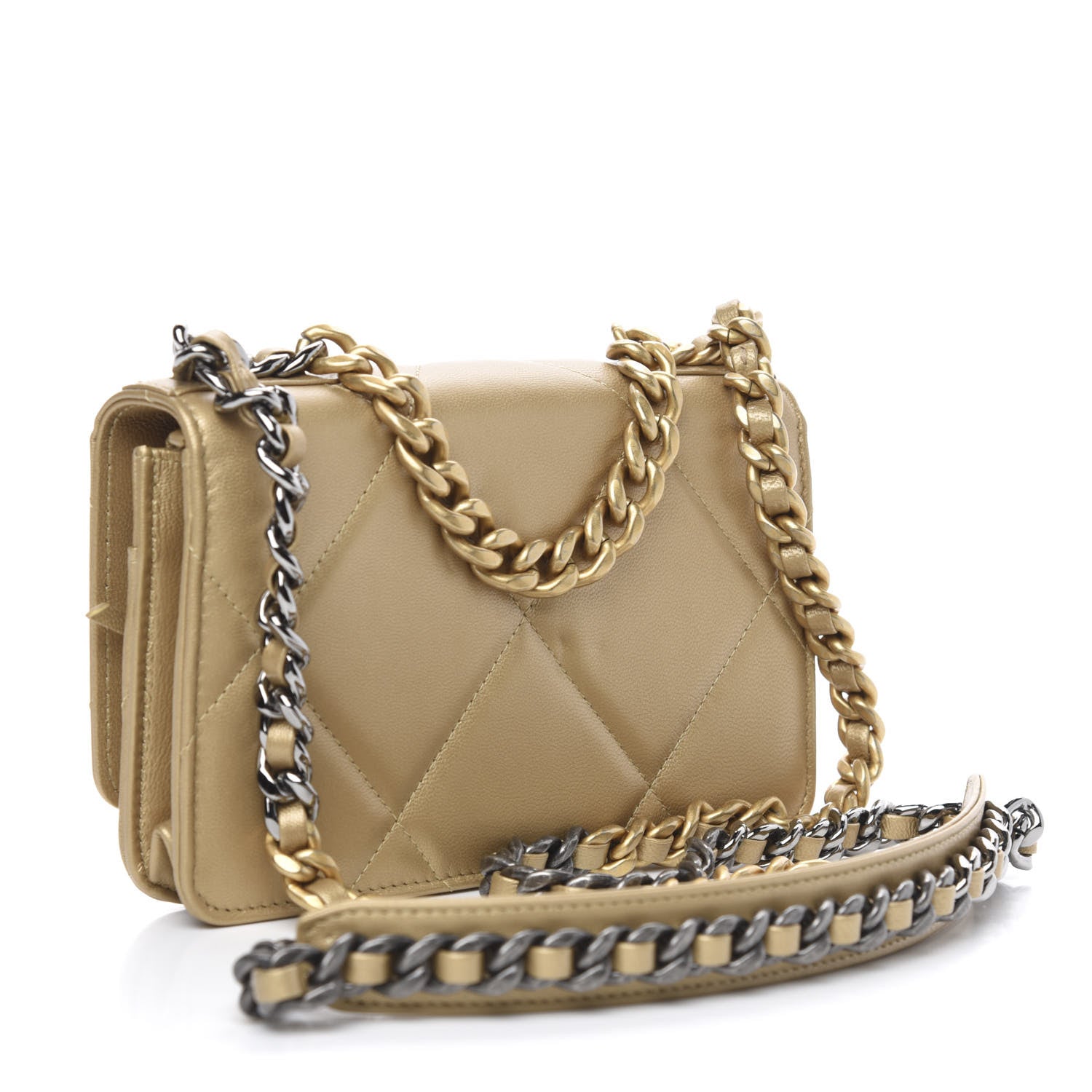 Chanel Metallic Goatskin Quilted 19 Wallet On Chain WOC Gold 3 of 14