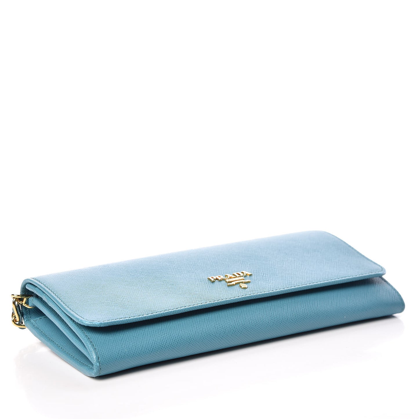 Saffiano Metal Oro Chain Wallet Turchese