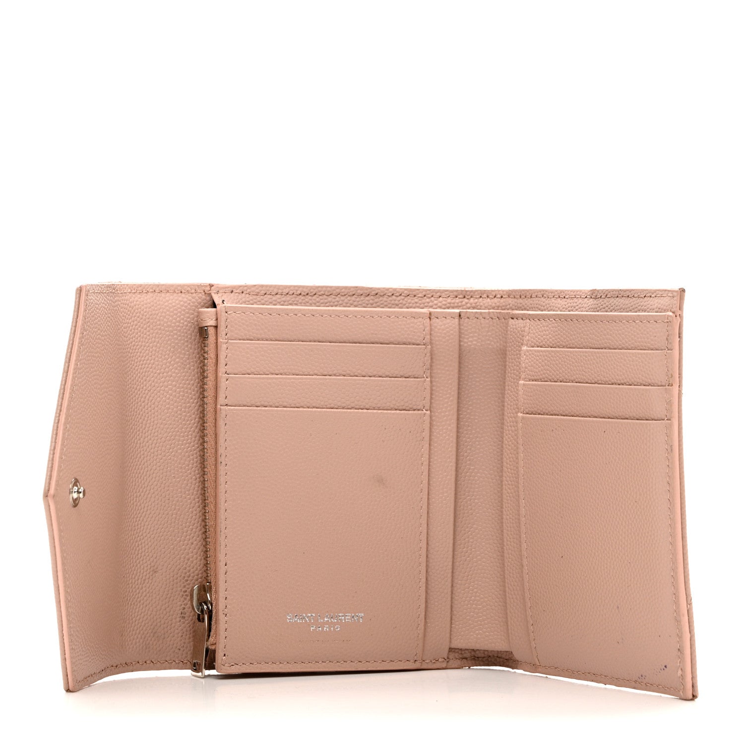 Saint Laurent Grain De Poudre Matelasse Chevron Monogram Compact Tri Fold Wallet Pale Pink 5 of 7
