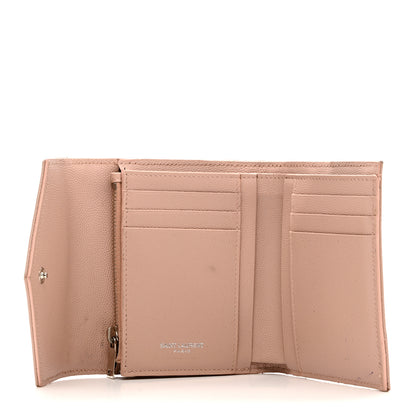 Saint Laurent Grain De Poudre Matelasse Chevron Monogram Compact Tri Fold Wallet Pale Pink 5 of 7