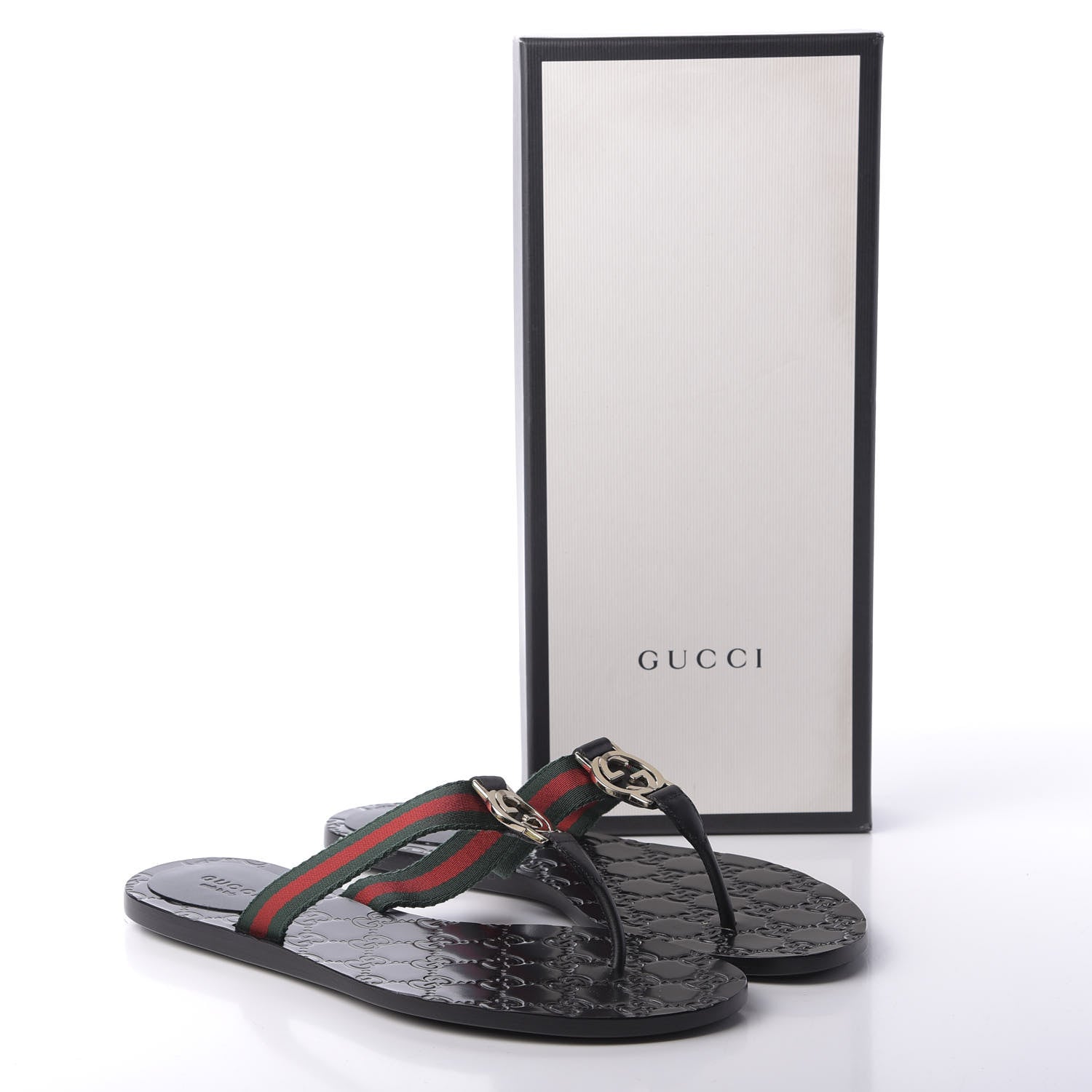 Gucci Nylon Guccissima Web Womens Thong Sandals 38 Green Red Black 9 of 9
