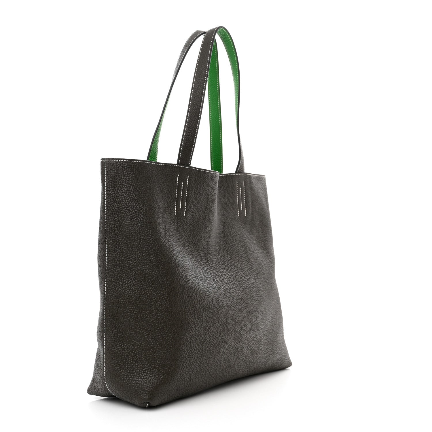 Hermes Taurillon Clemence Double Sens 36 Reversible Tote Vert De Gris Bamboo 4 of 17
