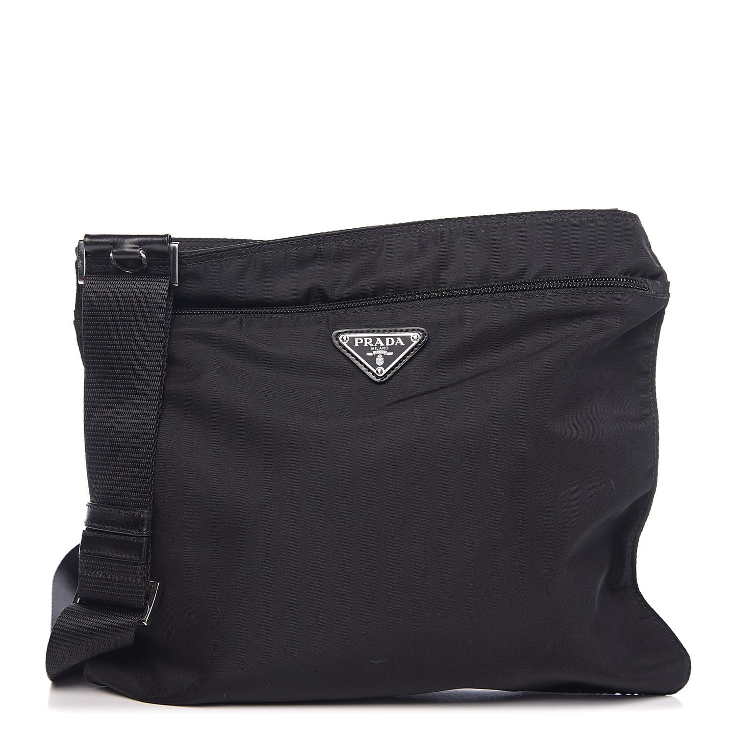 Nylon Flat Messenger Bag Black