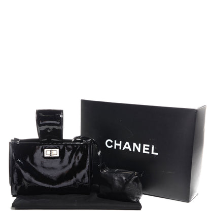 Chanel Patent Mademoiselle Lock Convertible Wrist Clutch Bag Black 5 of 8