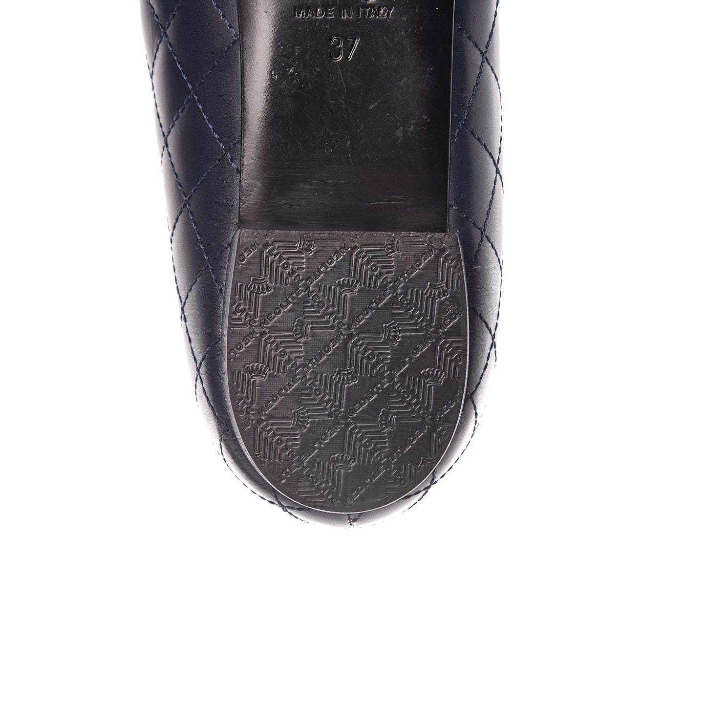 Aged Calfskin Quilted CC Cap Toe Ballerina Flats 37 Navy